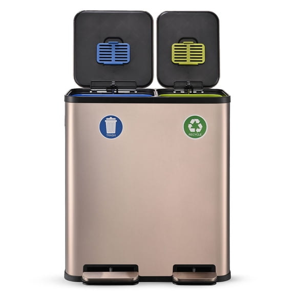 Simpli-Magic 18.5 Gallon (40L x 30L) Dual Compartment Step Trash Can – Kitchen Garbage Can with Waste & Recycling Bins – Slow-Close Lid, Odor Control, Hands-Free