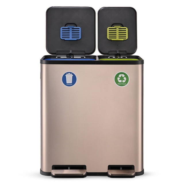 Simpli-Magic 18.5 Gallon (40L x 30L) Dual Compartment Step Trash Can – Kitchen Garbage Can with Waste & Recycling Bins – Slow-Close Lid, Odor Control, Hands-Free