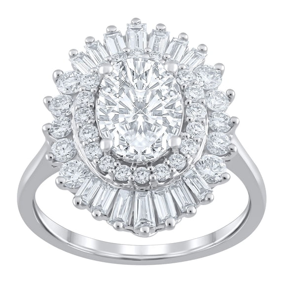3.46 CT.T.W. Oval Baguette & Round Cut Lab Created Diamond Ring in 14K Gold