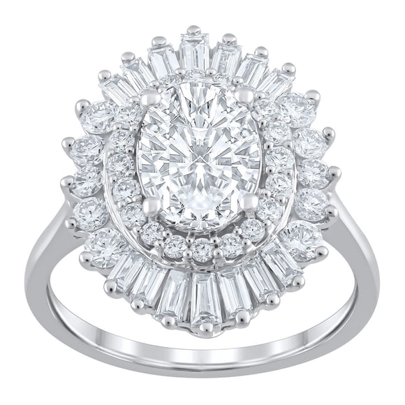 3.46 CT.T.W. Oval Baguette & Round Cut Lab Created Diamond Ring in 14K Gold