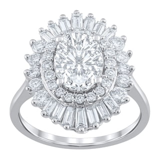 3.46 CT.T.W. Oval Baguette & Round Cut Lab Created Diamond Ring in 14K Gold