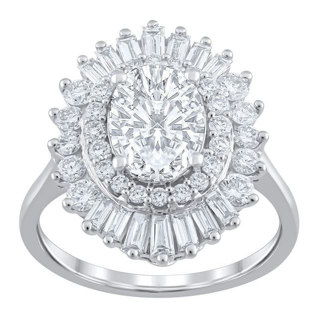 3.46 CT.T.W. Oval Baguette & Round Cut Lab Created Diamond Ring in 14K Gold