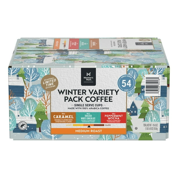 Member's Mark Single Serve Coffee Pods, Winter Variety Pack 54 ct