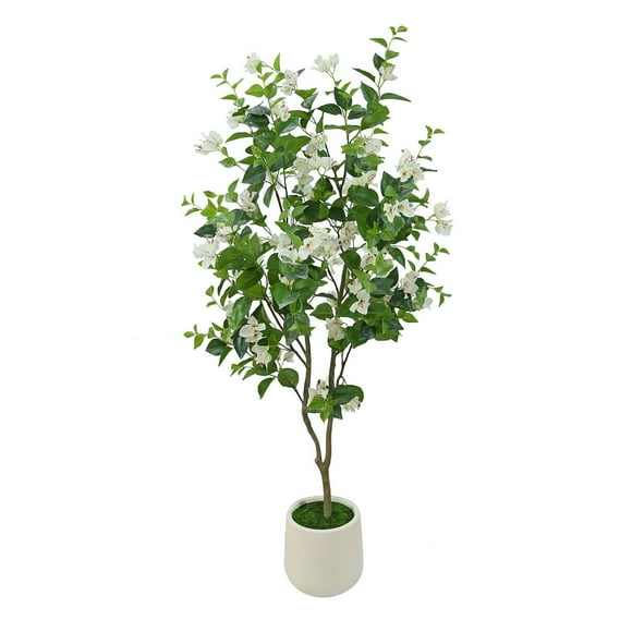 Faux 6' White Bougainvillea Tree in White Pot