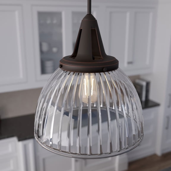 Hunter Cypress Grove with Clear Holophane Glass 1 Light Pendant Ceiling Light Fixture