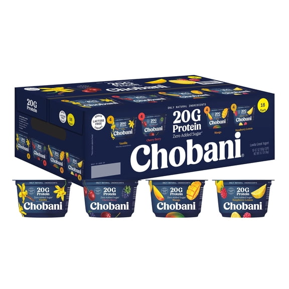 Chobani 20G Protein Low Fat Greek Yogurt Cups Variety Pack, 6.7 oz., 16 ct.