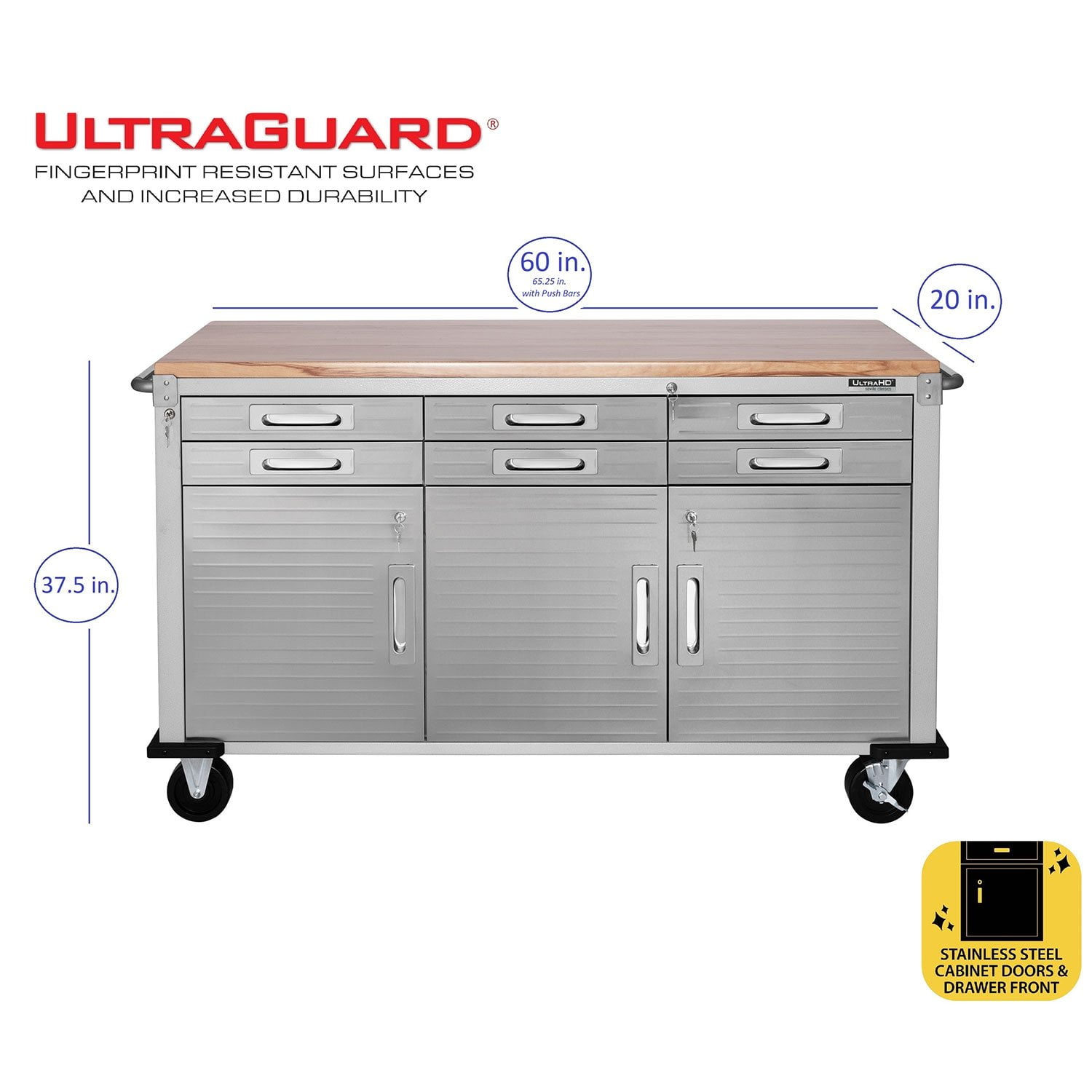 Seville Classics® UltraHD® 6-Drawer Rolling Workbench, 65.25
