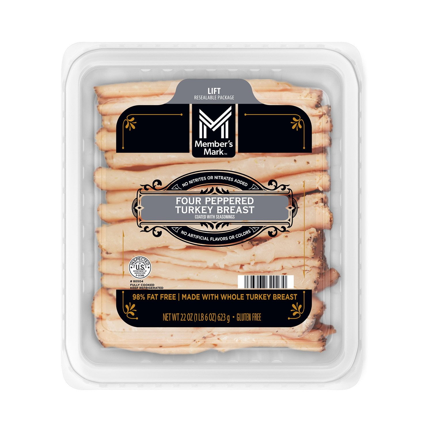 Member's Mark Four Peppered Turkey Breast, Sliced, 1 lb. 6 oz