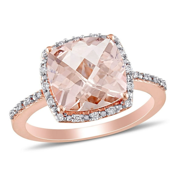 Morganite &0.08 CT. T.W. Diamond Halo Ring in 14K Gold
