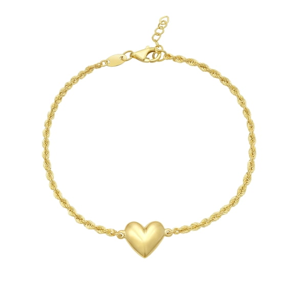 Polished Puffed Heart Hollow Rope Bracelet in 14K Gold