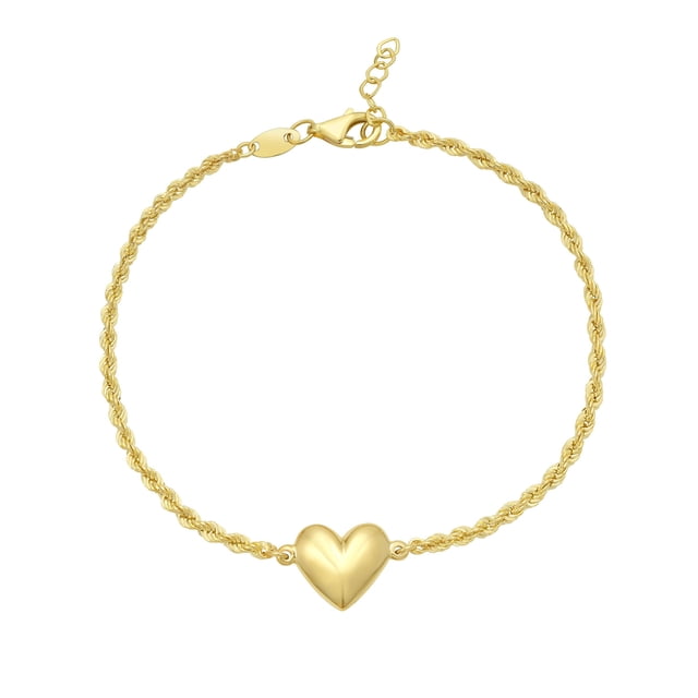 Polished Puffed Heart Hollow Rope Bracelet in 14K Gold