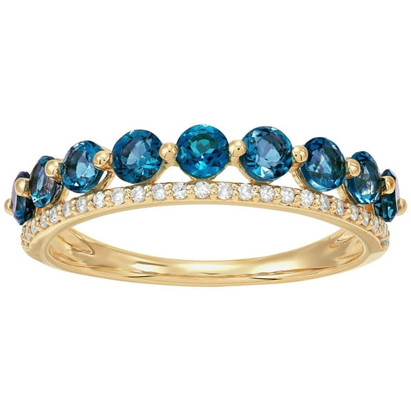 Round Cut London Blue Topaz & Diamond Double Row Band in 14K Gold