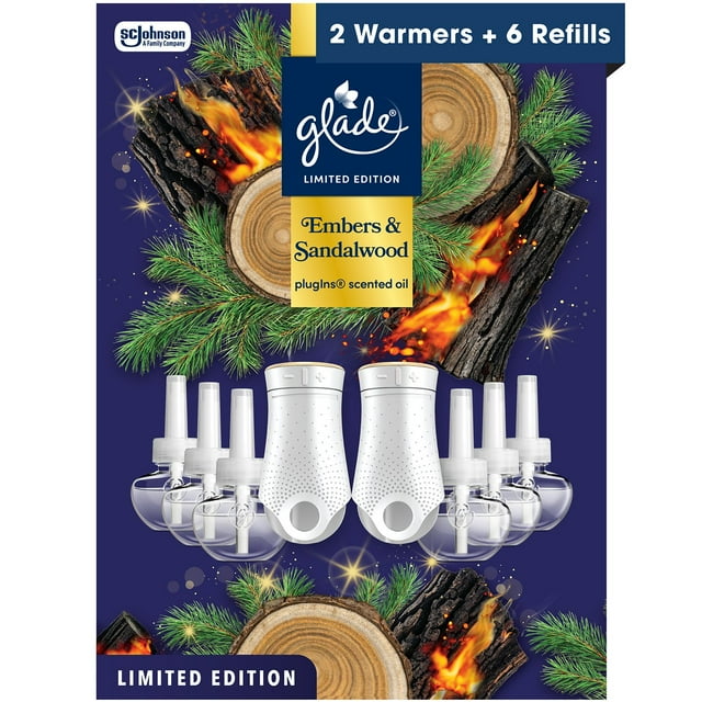 Glade PlugIns Scented Oil, Embers & Sandalwood, 2 Warmers + 6 Refills
