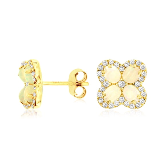 Oval Cut Gemstone & 0.35 CT.T.W. Diamond Clover Stud Earrings in 14K Gold