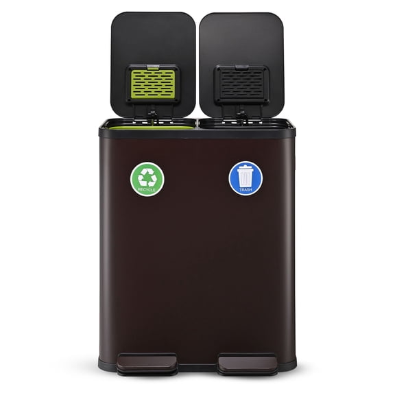 Simpli-Magic 16 Gallon (30L x 30L) Dual Compartment Step Trash Can, Multiple Colors – Kitchen Garbage Can with Slow-Close Lids – Waste & Recycling Bins, Odor Control, Hands-Free, Easy to Clean