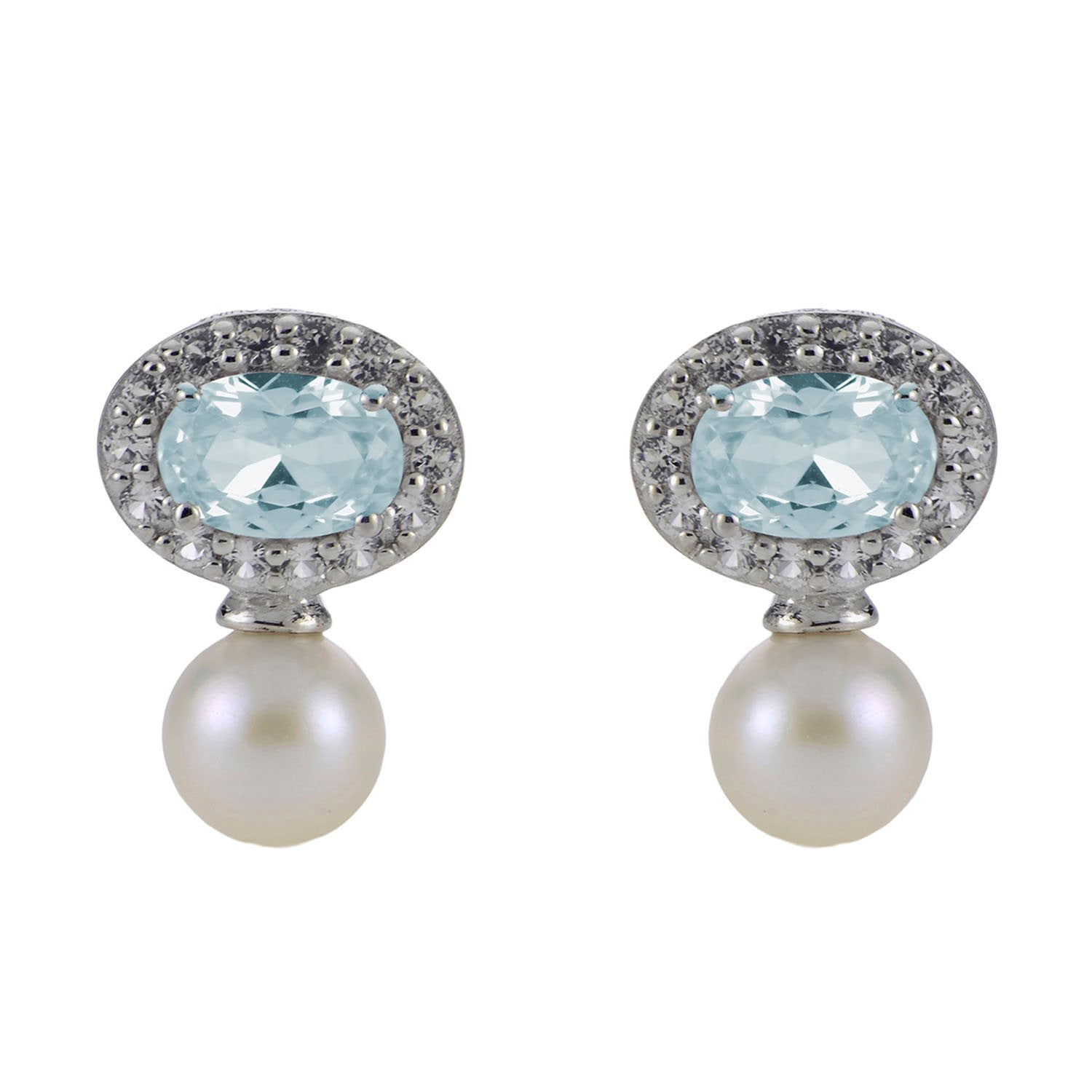 5.5-6mm White Cultured Freshwater Pearl, Aquamarine and Lab
