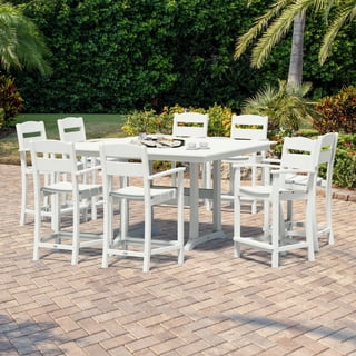 POLYWOOD Gulf Shores Farmhouse Trestle Counter Arm Chair Set, 9pc