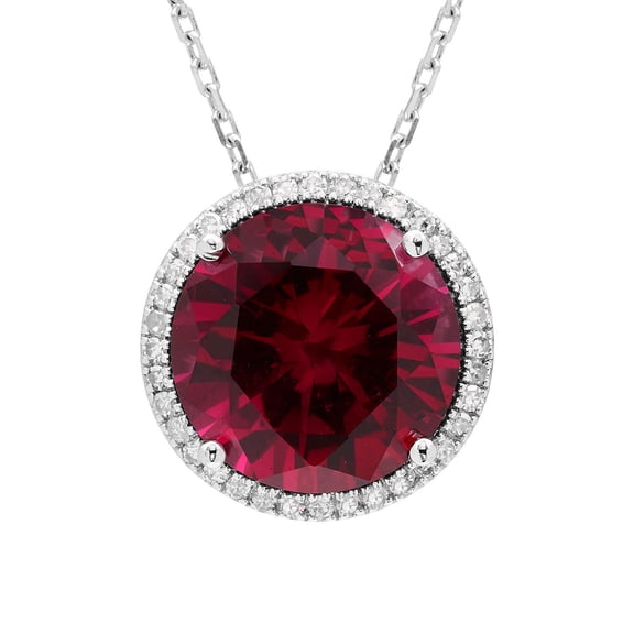 Lab Created Round Gemstone and 0.12 Diamond Halo in Serling Silver