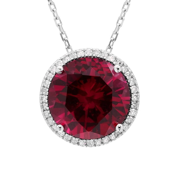 Lab Created Round Gemstone and 0.12 Diamond Halo in Serling Silver