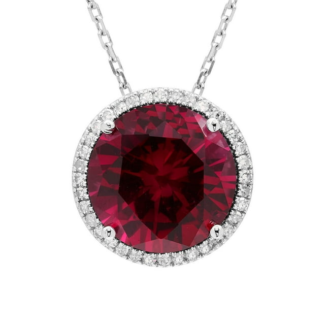 Lab Created Round Gemstone and 0.12 Diamond Halo in Serling Silver