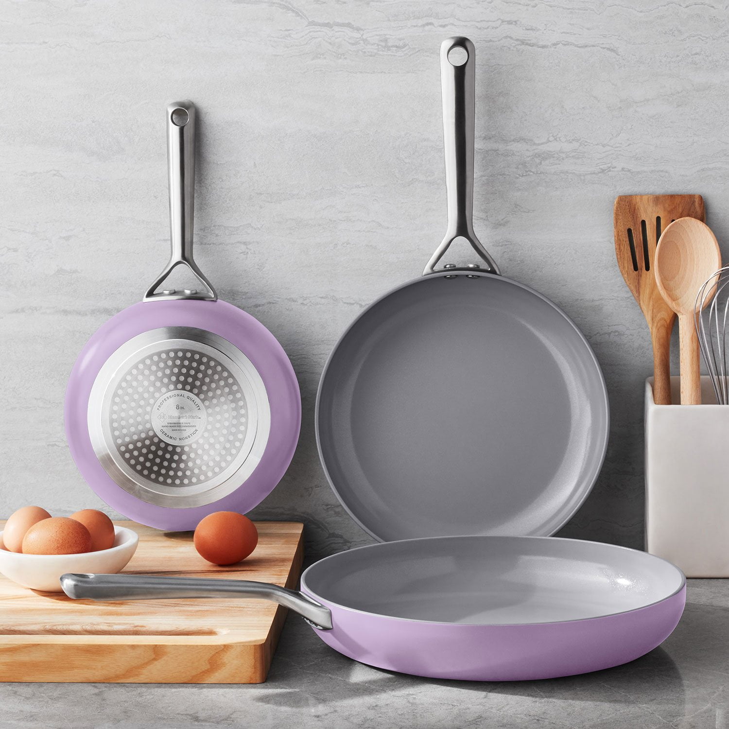 Member's Mark 3-Piece Modern Ceramic Fry Pan Set, Assorted