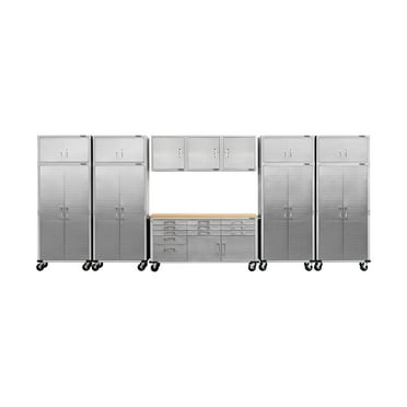 Seville Classics UltraHD 12-Piece Steel Garage Cabinet Storage Set with Rolling Workbench, 18 Feet Wide
