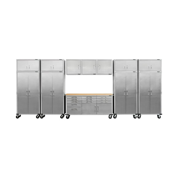 Seville Classics UltraHD 12-Piece Steel Garage Cabinet Storage Set with Rolling Workbench, 18 Feet Wide