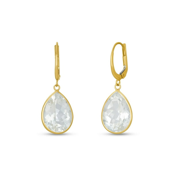 El Joyero Triple Mother Of Pearl Drop Stud Earrings - Gold Plated Brass, Pear Shape Gemstones, Handmade Designer Style