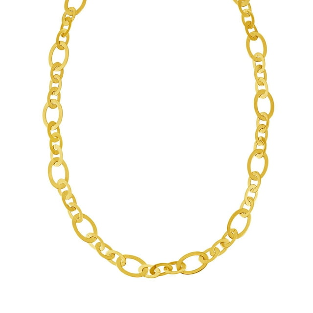 Polished Inter-Locked Oval Link Necklace in 14K Yellow Gold
