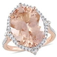 thumbnail image 1 of Oval-Cut Morganite White Sapphire and 0.34 CT. Diamond Halo Ring in 14K Gold, 1 of 9