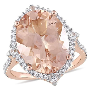 Oval-Cut Morganite White Sapphire and 0.34 CT. Diamond Halo Ring in 14K Gold