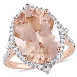 Oval-Cut Morganite White Sapphire and 0.34 CT. Diamond Halo Ring in 14K Gold