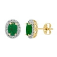 thumbnail image 1 of Oval Cut Genuine Gemstone & 0.16 CT.T.W. Diamond Halo Stud Earrings in 14K Gold, 1 of 3