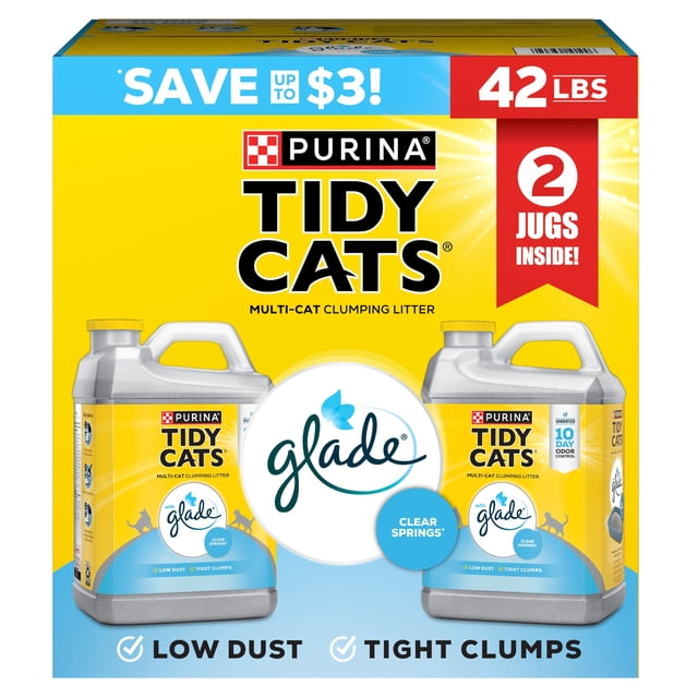 Tidy Cat Super Jug Twin Pack Multi-Cat Clumping Litter With Glade Clear Springs Scent, 2 Pack, 21 lb. Jug