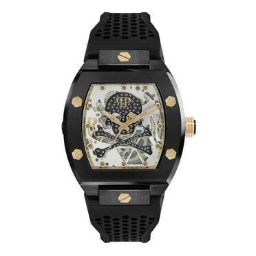 Philipp Plein $keleton Crystal Automatic Black Silicone Watch, 44mm