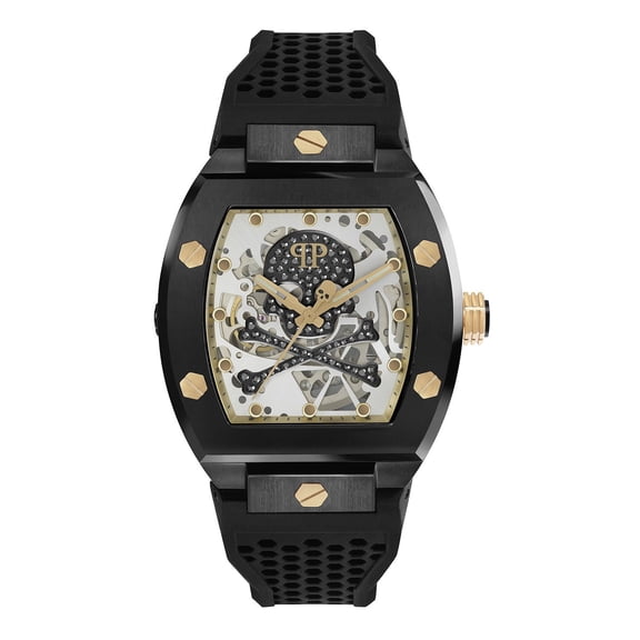 Philipp Plein $keleton Crystal Automatic Black Silicone Watch, 44mm
