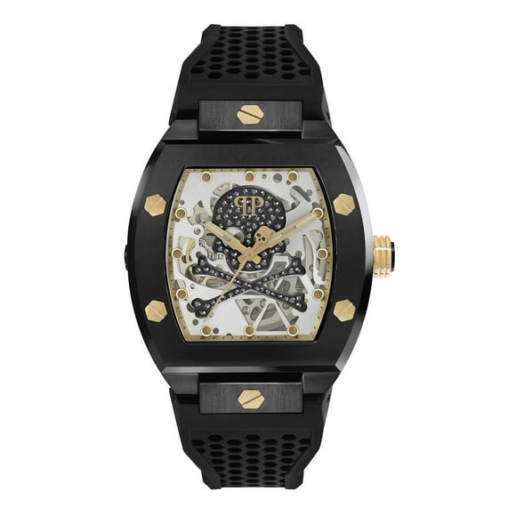 Philipp Plein $keleton Crystal Automatic Black Silicone Watch, 44mm
