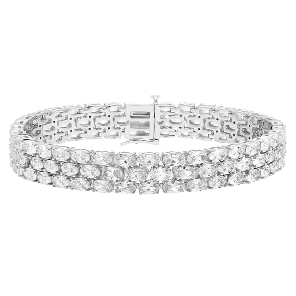 Oval Cut 3 Row Gemstone Bracelet in Sterling Silver