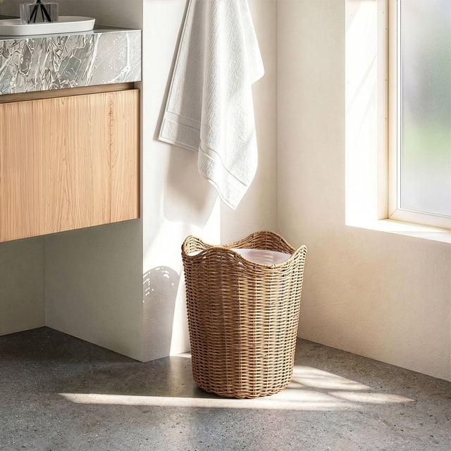 Wavy Woven Trash Can with Removable Liner