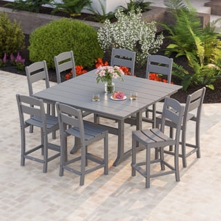 POLYWOOD Gulf Shores Farmhouse Trestle Counter Side Chair Set, 9pc