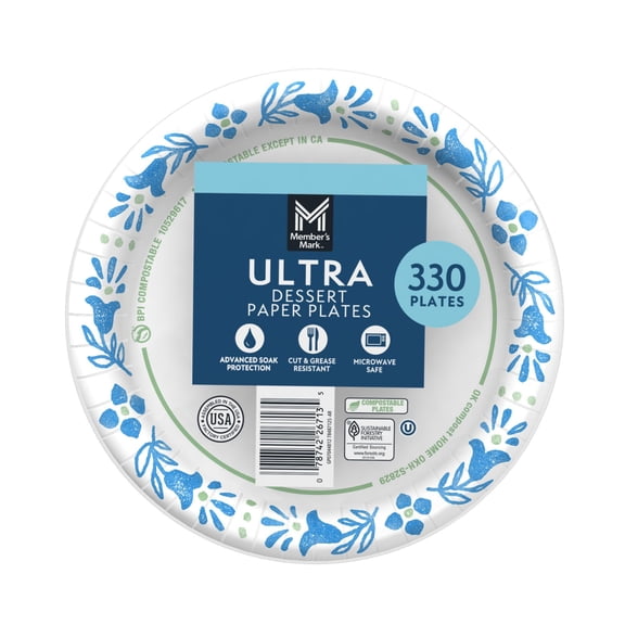 Member's Mark Ultra Dessert/Snack Paper Plates, 6.875", 330 ct.