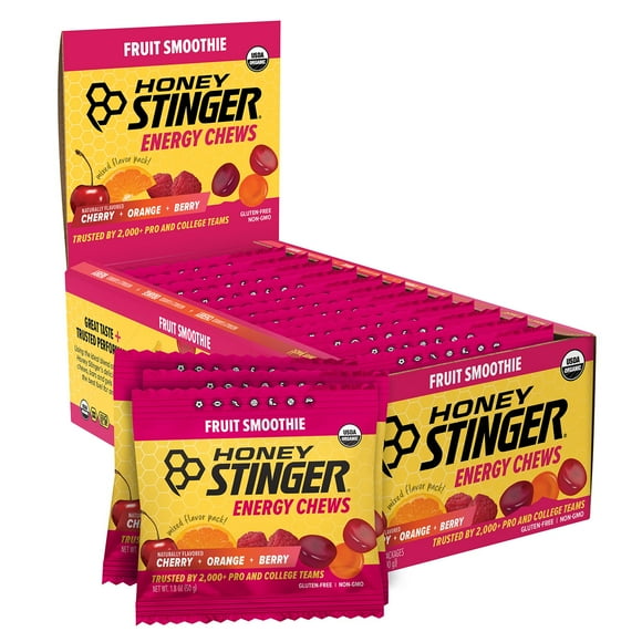 Honey Stinger Organic Energy Chew, Fruit Smoothie, Caffeine Free Healthy Fruit Snack, 1.8 oz., 12 pk.