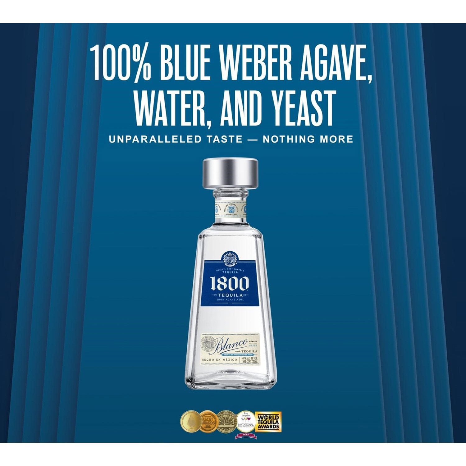 1800 Blanco Tequila, 750 ml with 2 Rocks Glasses, 12 fl. oz