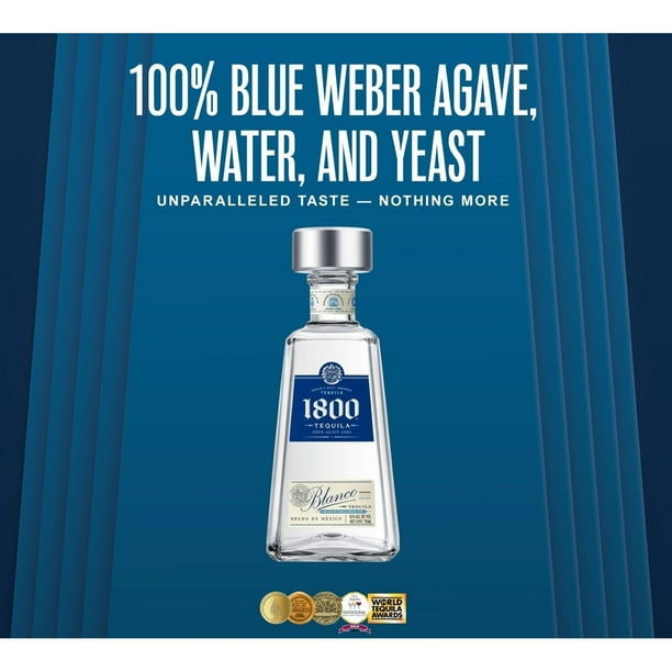 1800 Blanco Tequila, 750 ml with 2 Rocks Glasses, 12 fl. oz