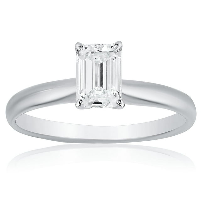 Emerald Diamond Solitaire Ring in 18K Gold