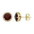 thumbnail image 1 of Round Cut Gemstone & 0.13 CT. T.W. Halo Diamond Stud Earrings in 14K Gold, 1 of 3