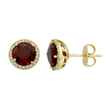 Round Cut Gemstone & 0.13 CT. T.W. Halo Diamond Stud Earrings in 14K Gold