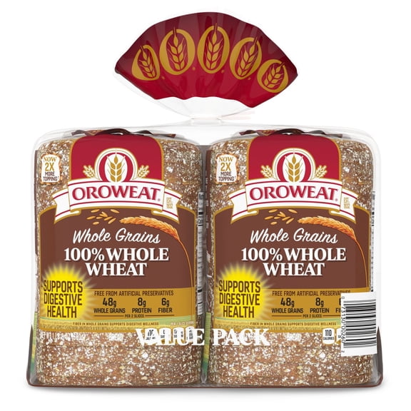 Oroweat Whole Grains 100% Whole Wheat Bread 24 oz., 2 pk.