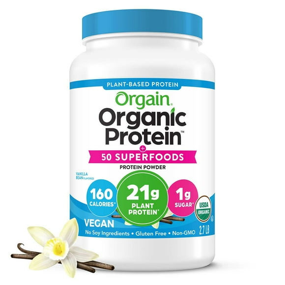 Orgain Organic Plant-Based Protein + Superfoods, Vanilla Bean, 2.7 lbs.