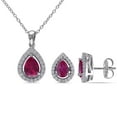 thumbnail image 1 of Lab Created Gemstone Teardrop Halo Pendant and Stud Earrings Set in Sterling Silver, 1 of 7